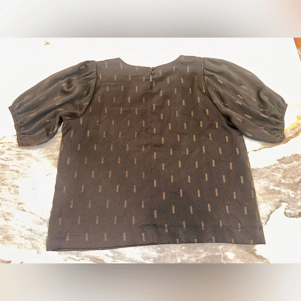 Madewell Size Large Women’s Black Puff Sleeve Gold Metallic‎ Accents Blouse
